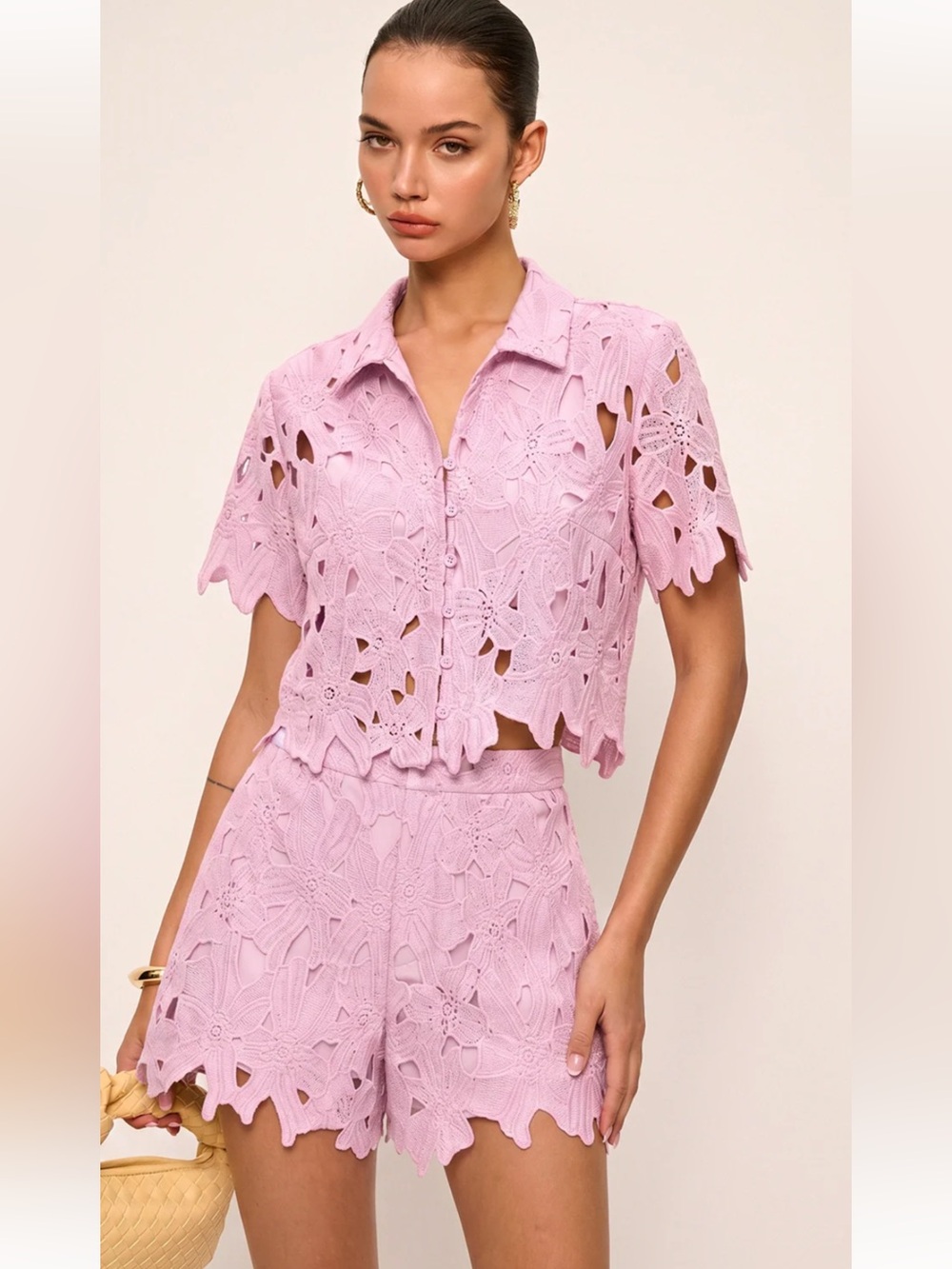 Floral Lace Cropped Shirt & Shorts Set